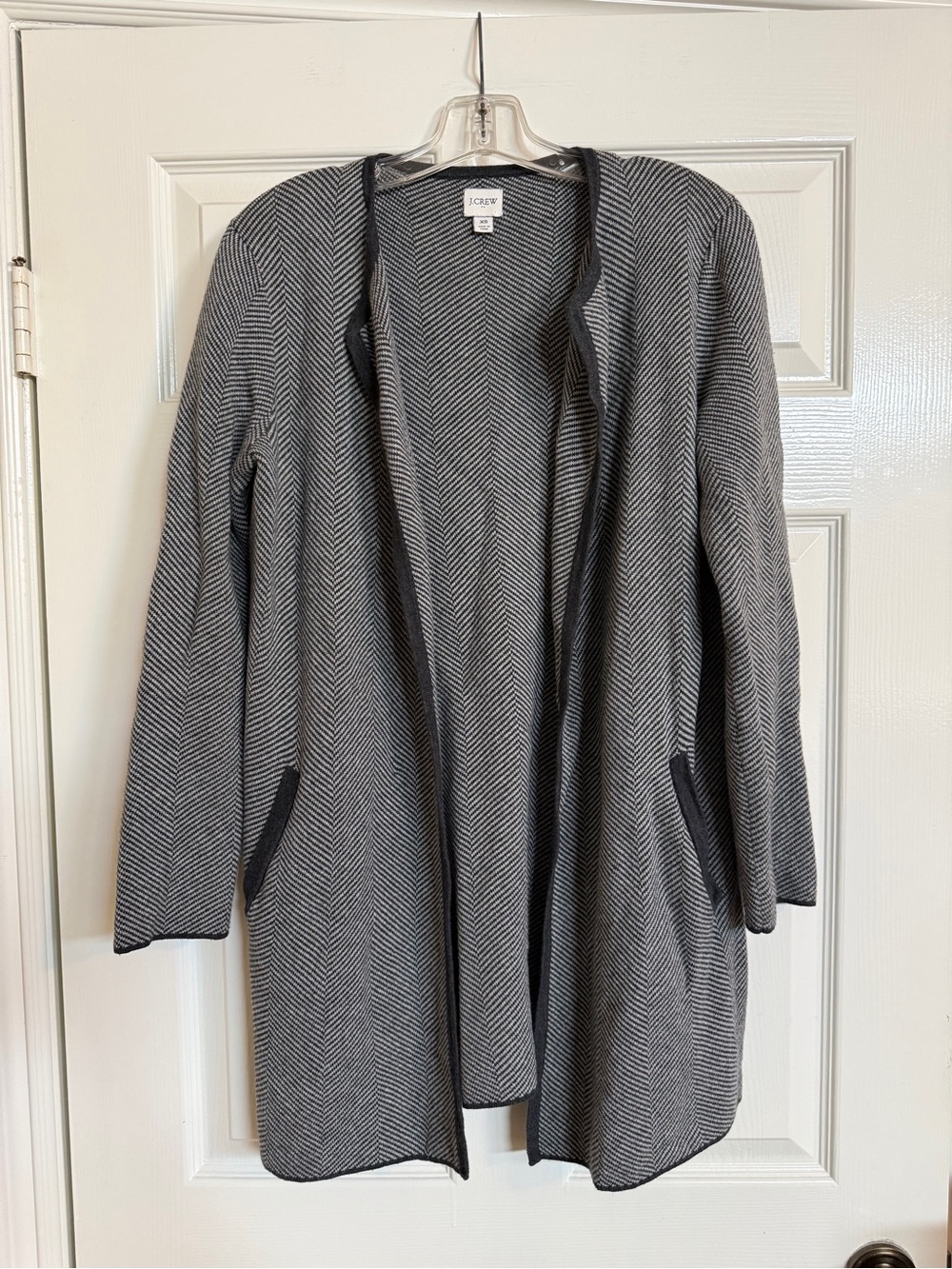 J. Crew Gray Herringbone Open Front Sweater Cardigan Black Gray Cotton XS